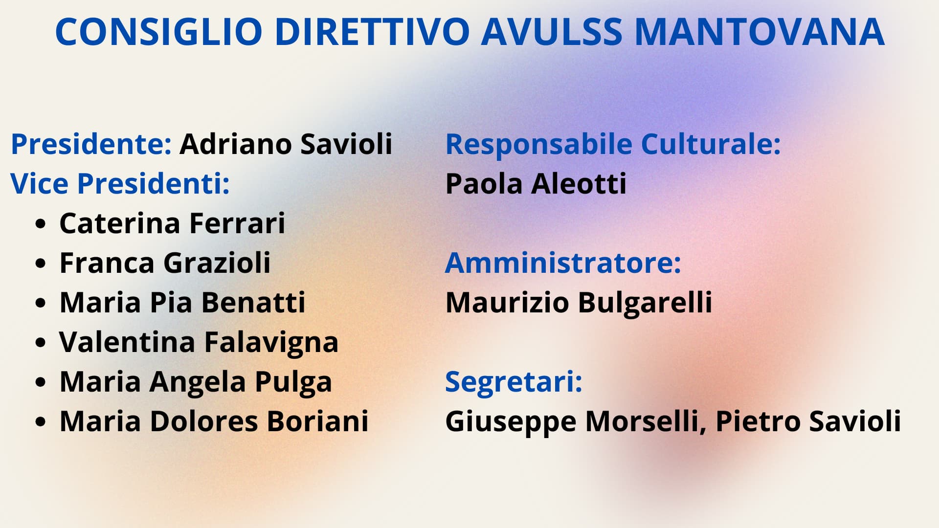 Consiglio Direttivo AVULSS Mantovana 2026